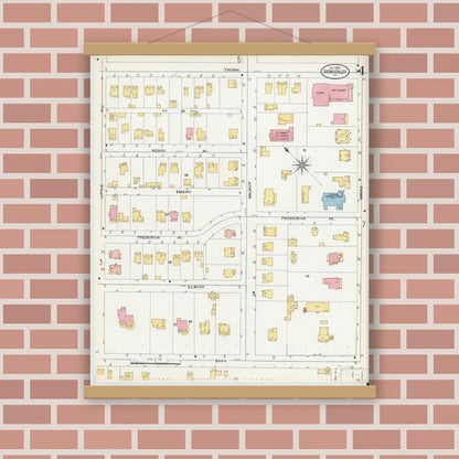 Old map wall art mockup — magnetic wood frame on brick wall — Sanborn Fire Insurance Map from Sewickley, Allegheny County, Pennsylvania (1905), Sheet #0004