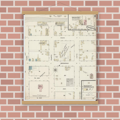 Old map wall art mockup — magnetic wood frame on brick wall — Sanborn Fire Insurance Map from Crookston, Polk County, Minnesota (1884), Sheet #0004