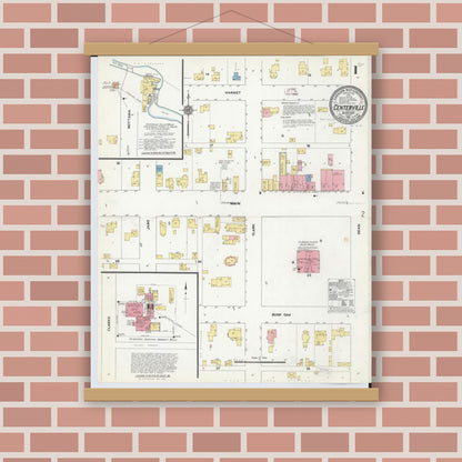 Old map wall art mockup — magnetic wood frame on brick wall — Sanborn Fire Insurance Map from Centreville, Saint Joseph County, Michigan (1911) - Complete Map Set