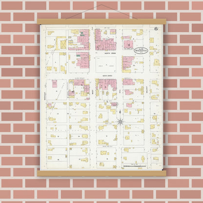 Old map wall art mockup — magnetic wood frame on brick wall — Sanborn Fire Insurance Map from Winchester, Scott County, Illinois (1906), Sheet #0006