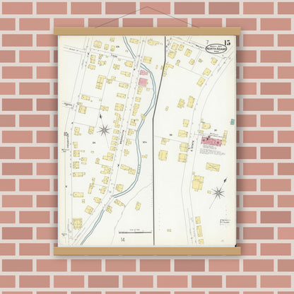 Old map wall art mockup — magnetic wood frame on brick wall — Sanborn Fire Insurance Map from North Adams, Berkshire County, Massachusetts (1908), Sheet #0015