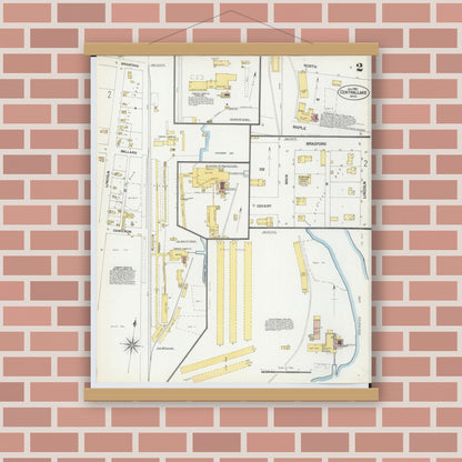 Old map wall art mockup — magnetic wood frame on brick wall — Sanborn Fire Insurance Map from Central Lake, Antrim County, Michigan (1901), Sheet #0002