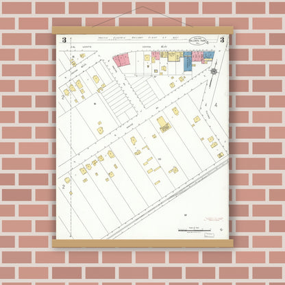 Old map wall art mockup — magnetic wood frame on brick wall — Sanborn Fire Insurance Map from Baldwin Park, Los Angeles County, California (1925), Sheet #0003