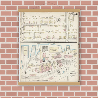 Old map wall art mockup — magnetic wood frame on brick wall — Sanborn Fire Insurance Map from Hudson, Columbia County, New York (1884) - Complete Map Set