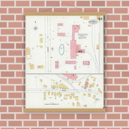 Old map wall art mockup — magnetic wood frame on brick wall — Sanborn Fire Insurance Map from North Adams, Berkshire County, Massachusetts (1901), Sheet #0024
