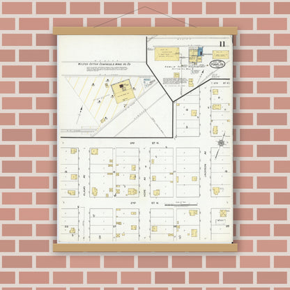 Old map wall art mockup — magnetic wood frame on brick wall — Sanborn Fire Insurance Map from Hamlin, Jones County, Texas (1919), Sheet #0011