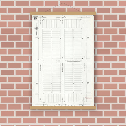 Old map wall art mockup — magnetic wood frame on brick wall — Sanborn Fire Insurance Map from Chicago, Cook County, Illinois (1920), Sheet #0095