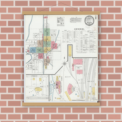 Old map wall art mockup — magnetic wood frame on brick wall — Sanborn Fire Insurance Map from Delphos, Van Wert And Allen Counties, Ohio (1899), Sheet #0001