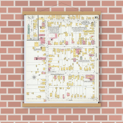Old map wall art mockup — magnetic wood frame on brick wall — Sanborn Fire Insurance Map from Gallipolis, Gallia County, Ohio (1900), Sheet #0010