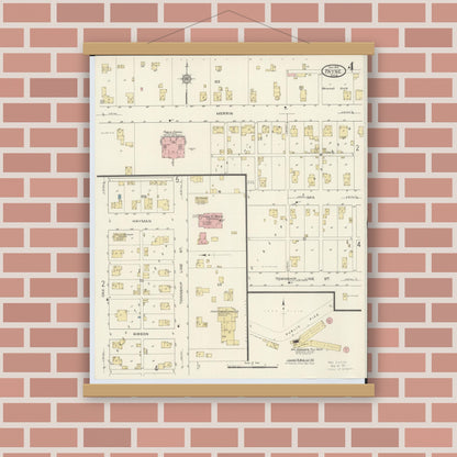 Old map wall art mockup — magnetic wood frame on brick wall — Sanborn Fire Insurance Map from Payne, Paulding County, Ohio (1913), Sheet #0004