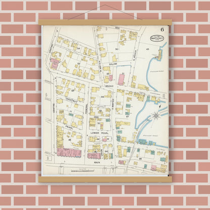 Old map wall art mockup — magnetic wood frame on brick wall — Sanborn Fire Insurance Map from Nantucket, Nantucket County, Massachusetts (1892), Sheet #0006