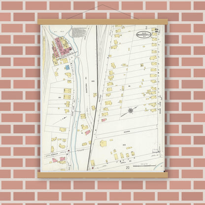 Old map wall art mockup — magnetic wood frame on brick wall — Sanborn Fire Insurance Map from Mechanicville, Saratoga County, New York (1911), Sheet #0002