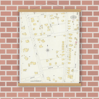 Old map wall art mockup — magnetic wood frame on brick wall — Sanborn Fire Insurance Map from Towanda, Bradford County, Pennsylvania (1897), Sheet #0007