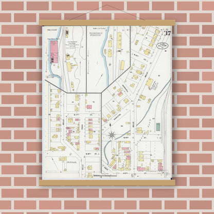 Old map wall art mockup — magnetic wood frame on brick wall — Sanborn Fire Insurance Map from Alton, Madison County, Illinois (1902), Sheet #0017