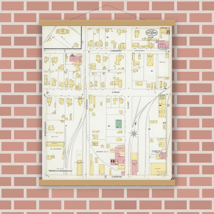 Old map wall art mockup — magnetic wood frame on brick wall — Sanborn Fire Insurance Map from Sherman, Grayson County, Texas (1902), Sheet #0008