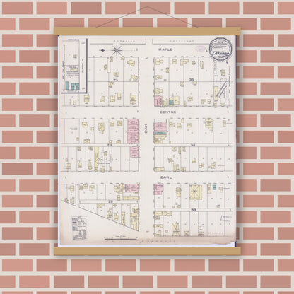 Old map wall art mockup — magnetic wood frame on brick wall — Sanborn Fire Insurance Map from Lathrop, Clinton County, Missouri (Unknown), Sheet #0001