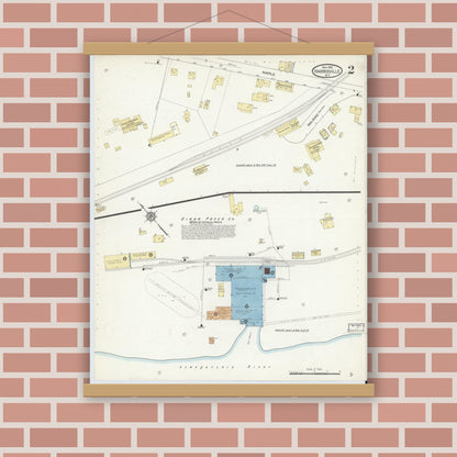 Old map wall art mockup — magnetic wood frame on brick wall — Sanborn Fire Insurance Map from Harrisville, Lewis County, New York (1912), Sheet #0002