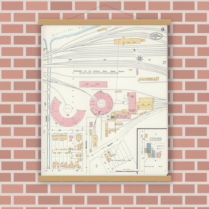 Old map wall art mockup — magnetic wood frame on brick wall — Sanborn Fire Insurance Map from Hannibal, Marion County, Missouri (1899), Sheet #0006