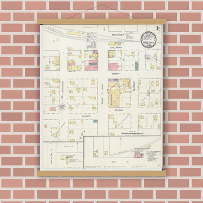 Old map wall art mockup — magnetic wood frame on brick wall — Sanborn Fire Insurance Map from Hamilton, Caldwell County, Missouri (1893) - Complete Map Set