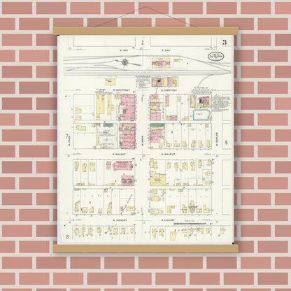 Old map wall art mockup — magnetic wood frame on brick wall — Sanborn Fire Insurance Map from Du Quoin, Perry County, Illinois (1910), Sheet #0003