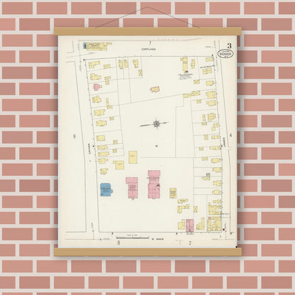 Old map wall art mockup — magnetic wood frame on brick wall — Sanborn Fire Insurance Map from Homer, Cortland County, New York (1915), Sheet #0003