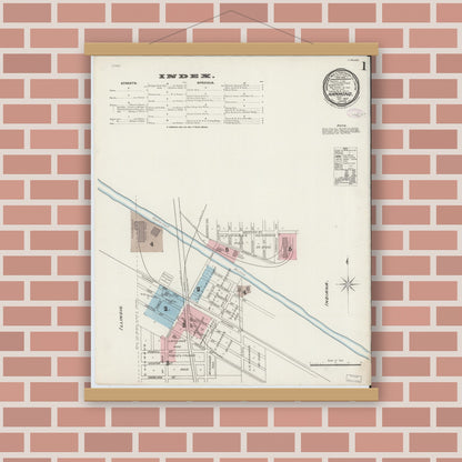 Old map wall art mockup — magnetic wood frame on brick wall — Sanborn Fire Insurance Map from Hammond, Lake County, Indiana (1887) - Complete Map Set