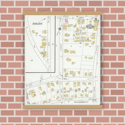 Old map wall art mockup — magnetic wood frame on brick wall — Sanborn Fire Insurance Map from Marlborough, Middlesex County, Massachusetts (1920), Sheet #0006