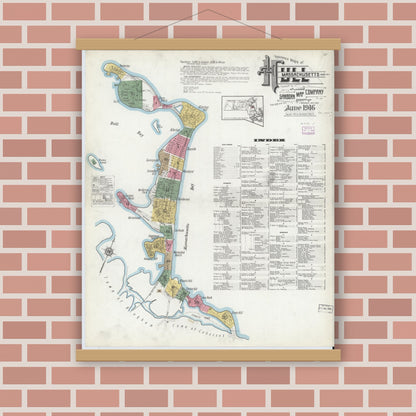 Old map wall art mockup — magnetic wood frame on brick wall — Sanborn Fire Insurance Map from Hull, Plymouth County, Massachusetts (1916) - Complete Map Set