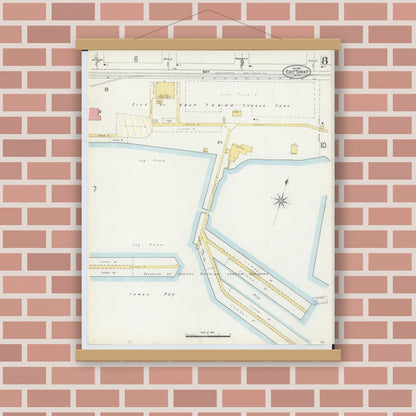 Old map wall art mockup — magnetic wood frame on brick wall — Sanborn Fire Insurance Map from Tawas City, Iosco County, Michigan (1898), Sheet #0008