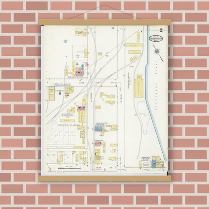 Old map wall art mockup — magnetic wood frame on brick wall — Sanborn Fire Insurance Map from Cheboygan, Cheboygan County, Michigan (1915), Sheet #0002