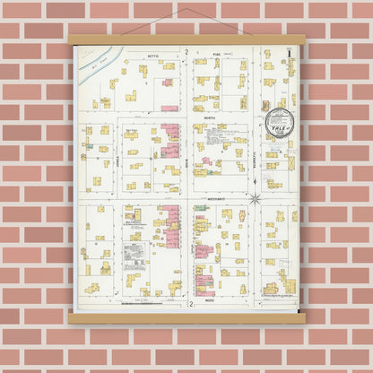 Old map wall art mockup — magnetic wood frame on brick wall — Sanborn Fire Insurance Map from Yale, Saint Clair County, Michigan (1900) - Complete Map Set