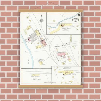 Old map wall art mockup — magnetic wood frame on brick wall — Sanborn Fire Insurance Map from Fort Dodge, Webster County, Iowa (1896), Sheet #0002