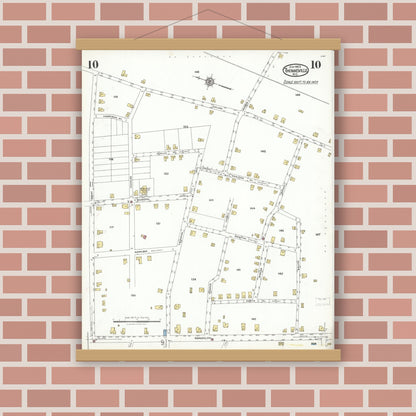 Old map wall art mockup — magnetic wood frame on brick wall — Sanborn Fire Insurance Map from Thomasville, Davidson County, North Carolina (1923), Sheet #0010