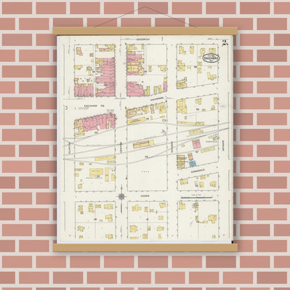 Old map wall art mockup — magnetic wood frame on brick wall — Sanborn Fire Insurance Map from Brodhead, Green County, Wisconsin (1915), Sheet #0002