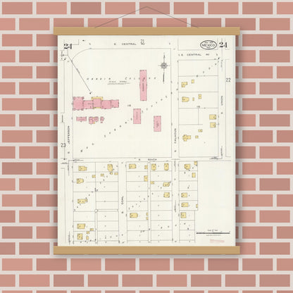 Old map wall art mockup — magnetic wood frame on brick wall — Sanborn Fire Insurance Map from Mexico, Audrain County, Missouri (1926), Sheet #0024