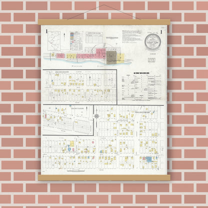 Old map wall art mockup — magnetic wood frame on brick wall — Sanborn Fire Insurance Map from Grafton, Jersey County, Illinois (1936), Sheet #0001