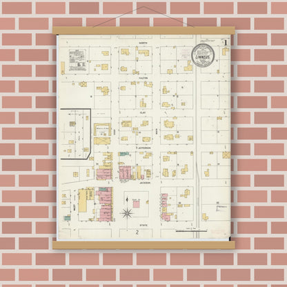 Old map wall art mockup — magnetic wood frame on brick wall — Sanborn Fire Insurance Map from Linneus, Linn County, Missouri (1902) - Complete Map Set