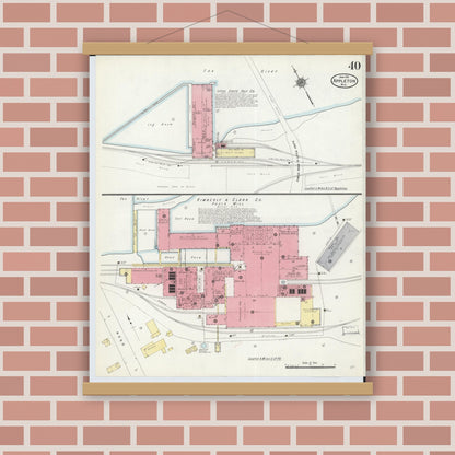Old map wall art mockup — magnetic wood frame on brick wall — Sanborn Fire Insurance Map from Appleton, Outagamie County, Wisconsin (1911), Sheet #0040