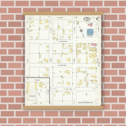 Old map wall art mockup — magnetic wood frame on brick wall — Sanborn Fire Insurance Map from Victoria, Victoria County, Texas (1912), Sheet #0008