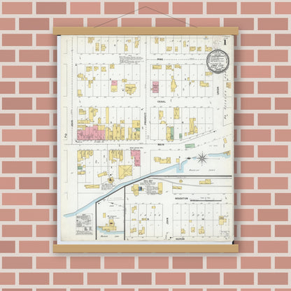 Old map wall art mockup — magnetic wood frame on brick wall — Sanborn Fire Insurance Map from Lake City, Missaukee County, Michigan (1900) - Complete Map Set