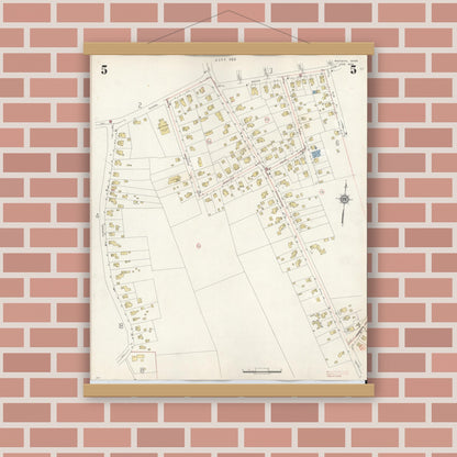 Old map wall art mockup — magnetic wood frame on brick wall — Sanborn Fire Insurance Map from Whitman, Plymouth County, Massachusetts (1950), Sheet #0005
