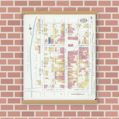 Old map wall art mockup — magnetic wood frame on brick wall — Sanborn Fire Insurance Map from Miamisburg, Montgomery County, Ohio (1919), Sheet #0005
