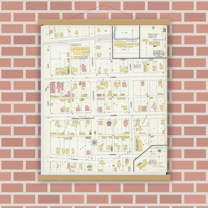 Old map wall art mockup — magnetic wood frame on brick wall — Sanborn Fire Insurance Map from Versailles, Darke County, Ohio (1902), Sheet #0003