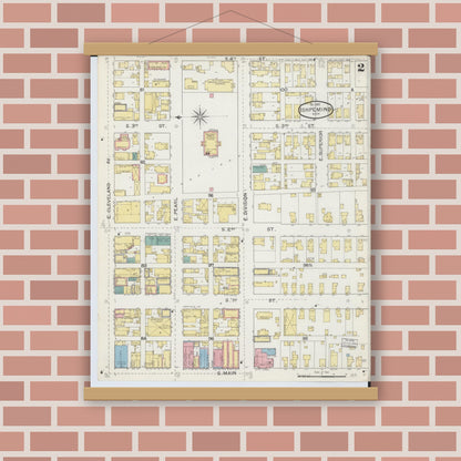 Old map wall art mockup — magnetic wood frame on brick wall — Sanborn Fire Insurance Map from Ishpeming, Marquette County, Michigan (1892), Sheet #0002