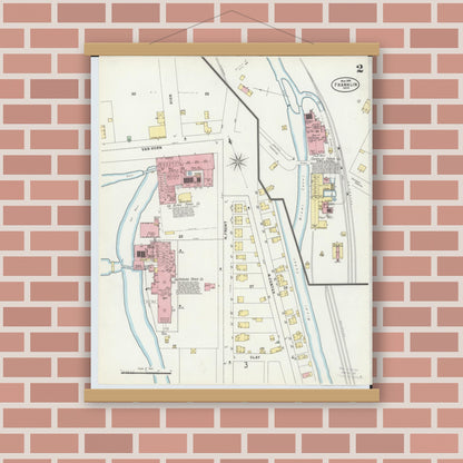 Old map wall art mockup — magnetic wood frame on brick wall — Sanborn Fire Insurance Map from Franklin, Warren County, Ohio (1898), Sheet #0002