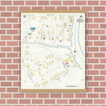 Old map wall art mockup — magnetic wood frame on brick wall — Sanborn Fire Insurance Map from Westville, Gloucester County, New Jersey (1926), Sheet #0012
