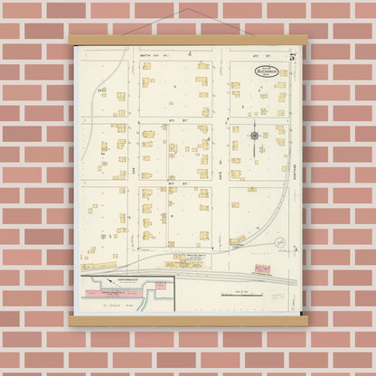Old map wall art mockup — magnetic wood frame on brick wall — Sanborn Fire Insurance Map from Buchanan, Berrien County, Michigan (1911), Sheet #0005