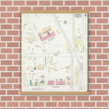 Old map wall art mockup — magnetic wood frame on brick wall — Sanborn Fire Insurance Map from Corry, Erie County, Pennsylvania (1891), Sheet #0004