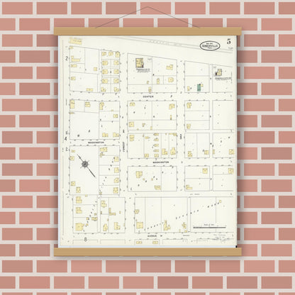 Old map wall art mockup — magnetic wood frame on brick wall — Sanborn Fire Insurance Map from Somerville, Burleson County, Texas (1910), Sheet #0005