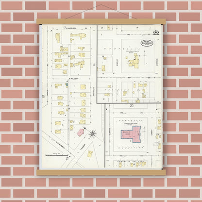 Old map wall art mockup — magnetic wood frame on brick wall — Sanborn Fire Insurance Map from Escanaba, Delta County, Michigan (1906), Sheet #0022